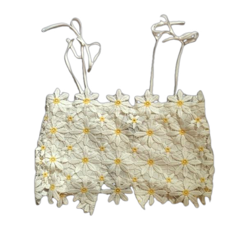 NEW Forever 21 Daisy Lace Flower Tie Shoulder Strapless Crop Tube Top Small